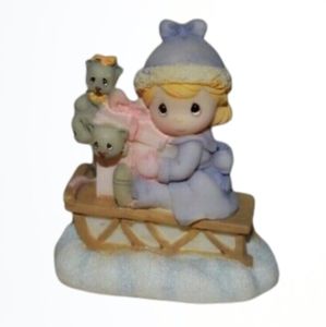 1999 Precious Moments Miniature Holiday Christmas Sled Porcelain Figurine